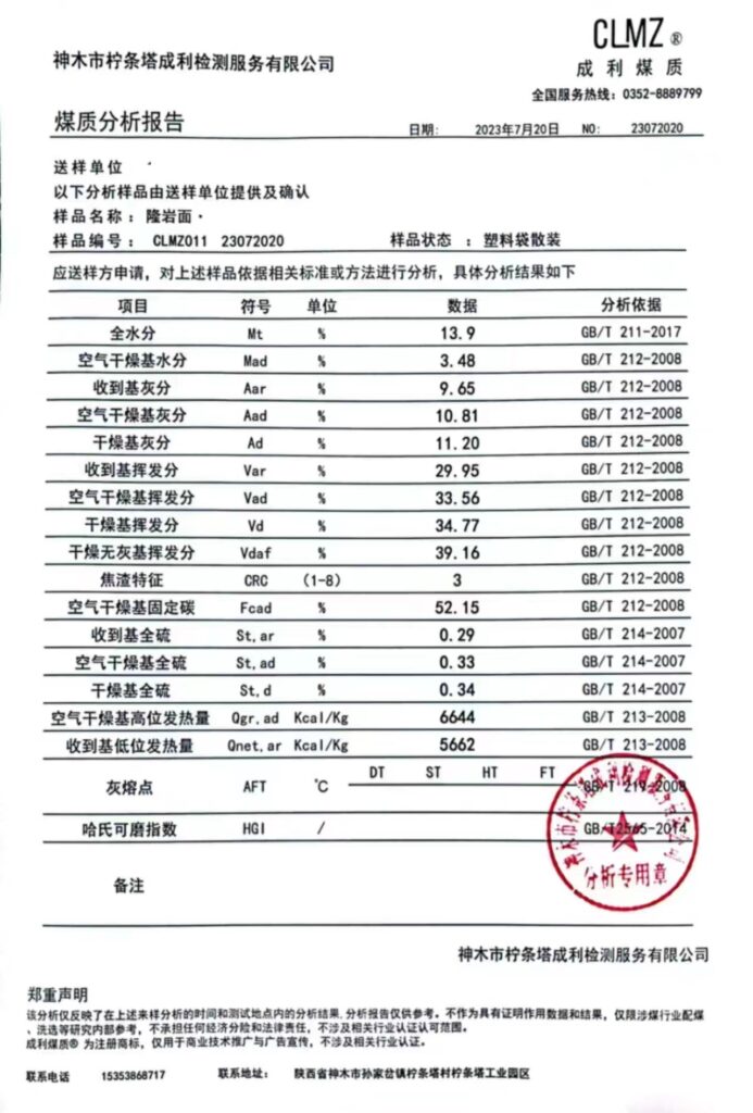 陕西省神木市隆岩煤矿面煤指标​